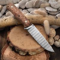 Стриж (стабилизированная карельская береза натуральная, латунная втулка) дамасская сталь ZDI-1016, узор "ступени"