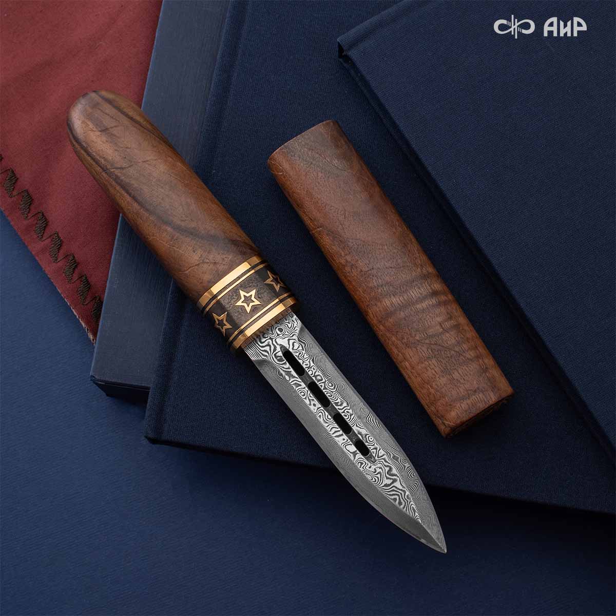  Нож Сигара (ореховый кап, золото, черный никель), дамасская сталь ZDI-1016 - Компания «АиР»