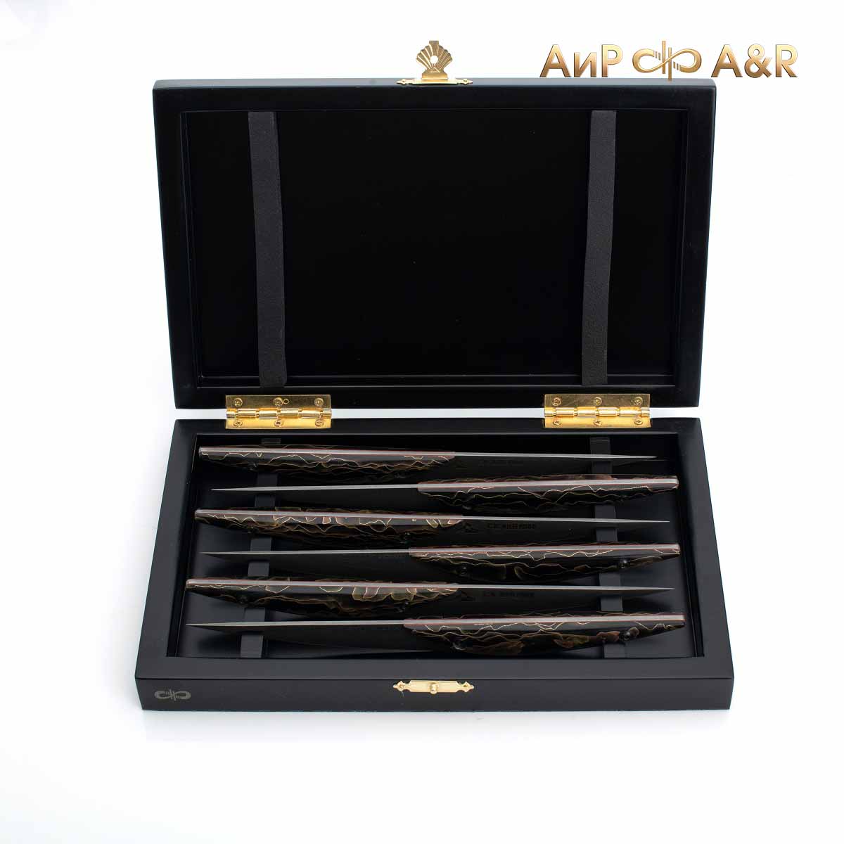 Набор стейковых ножей ЦМ (композит с латунью и бронзой черный) дамасская сталь ZDI-1016 - Компания «АиР»