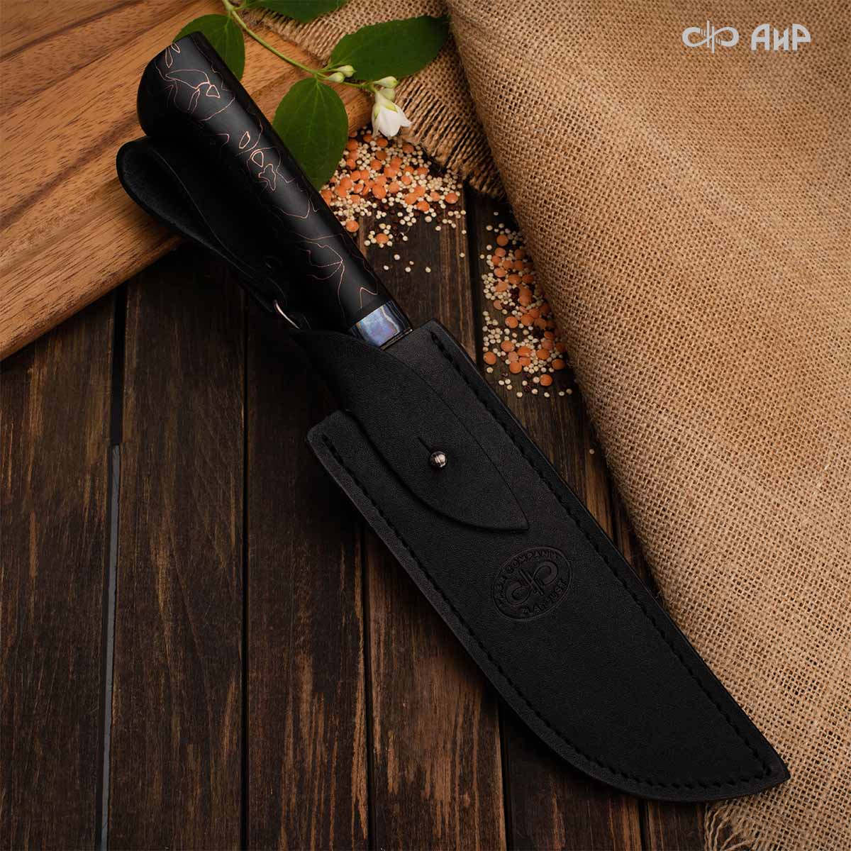 Пчак (композит светящийся и изменяющий цвет, узор волны, ЗлаТи (ZlaTi), кастомная заточка) дамасская сталь ZDI-1016, узор пирамида нью - Компания «АиР»