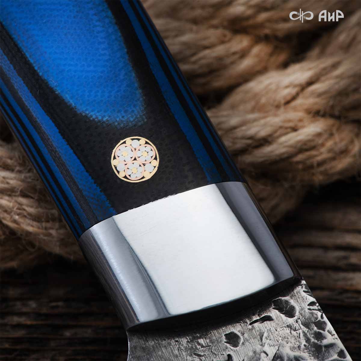 Сербский нож ЦМ (G10 черно-синий, мозаичные пины, кастомная заточка) - Компания «АиР»
