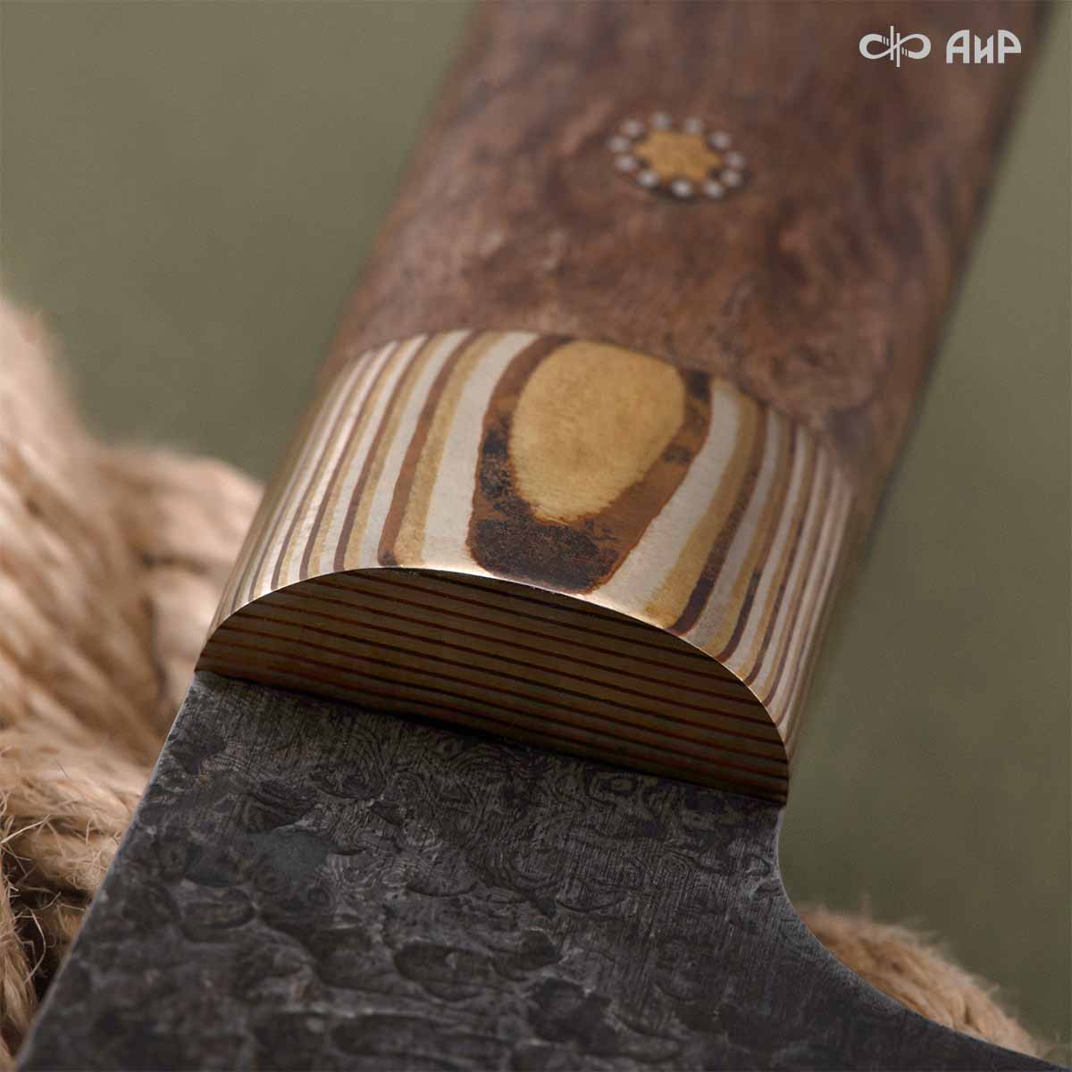 Сербский нож ЦМ (стабилизированная карельская береза коричневая, мокуме гане, кастомная заточка), дамасская сталь ZDI-1016 - Компания «АиР»