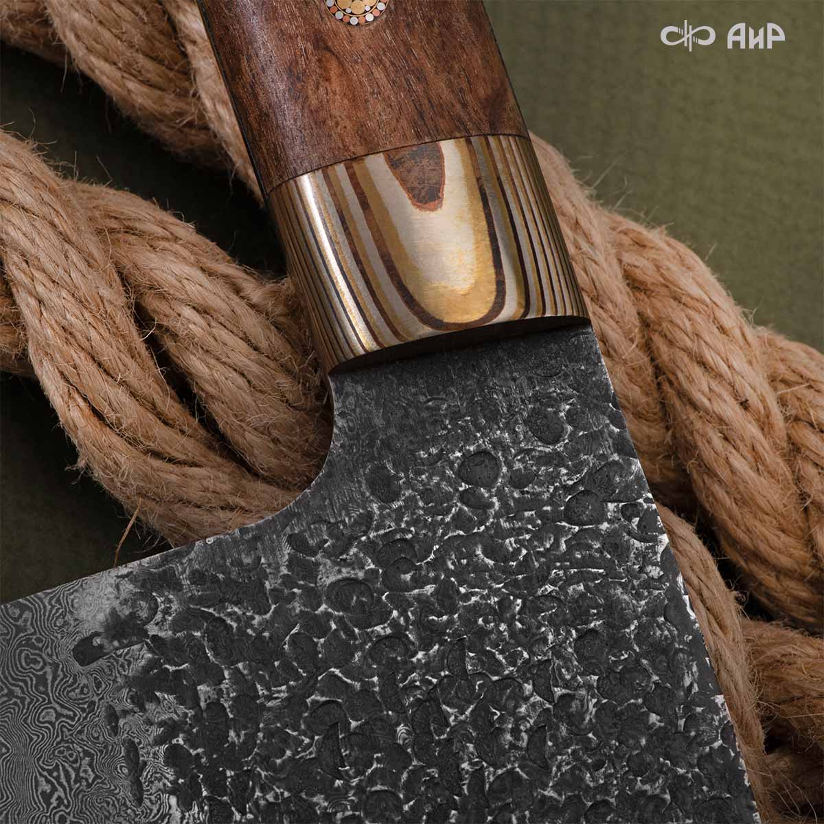 Сербский нож ЦМ (стабилизированная карельская береза коричневая, мокуме гане, кастомная заточка), дамасская сталь ZDI-1016 - Компания «АиР»