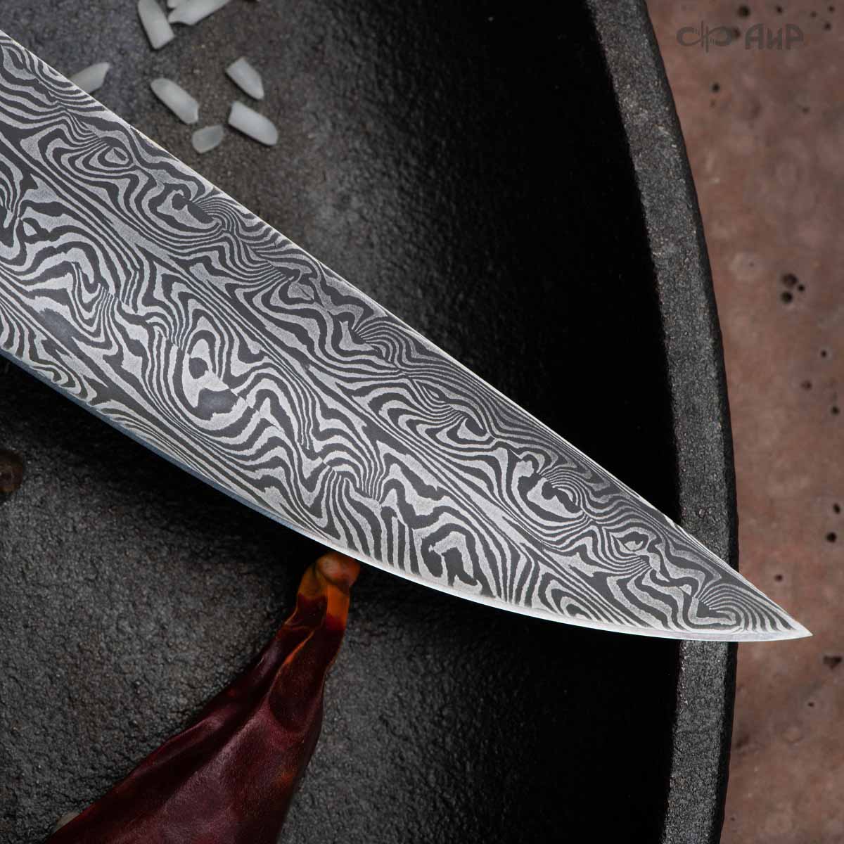 Овощной ЦМ (макасар, мокуме, мозаичные пины) дамасская сталь ZDI-1016, узор турецкий - Компания «АиР»