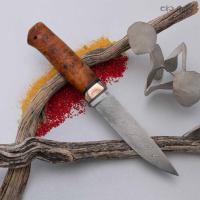 Пескарь (стабилизированный кап тополя оранжевый, мокуме гане, клиновая срезка) дамасская сталь ZDI-1016, узор твист - Компания «АиР»