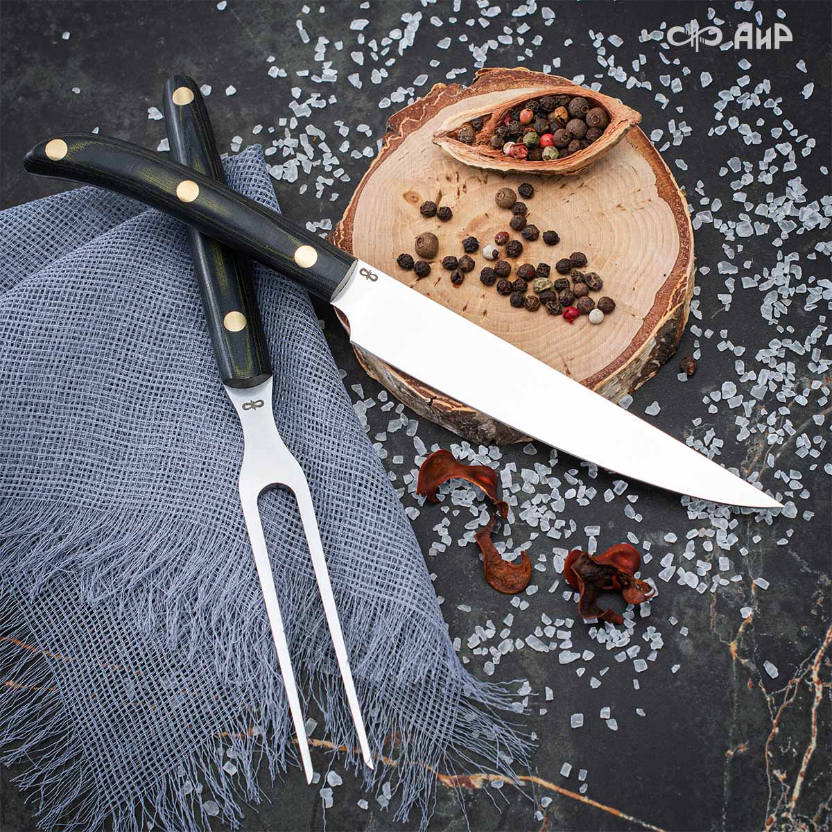 Набор Стейковый ЦМ (нож и вилка, микарта черно-желтая) - Компания «АиР»