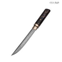 Нож Айкути, дамасская сталь ZDI-1016, композит с бронзой, фути и хабаки мокуме гане