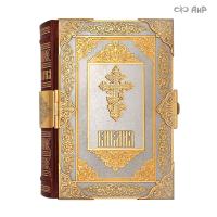 Библия в окладе с лавандовыми фианитами и православным крестом, Артикул: 32932