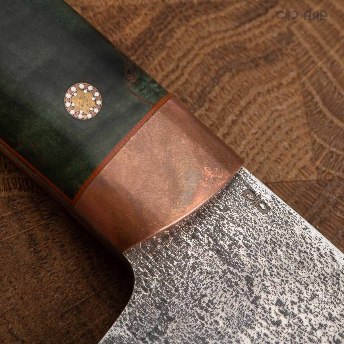 Сербский нож ЦМ (стабилизированная карельская береза зеленая, медь, фибра, мозаичные пины) - Компания «АиР»