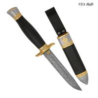 Нож Финка-2 Пограничник с золотом, Damasteel, комбинированные ножны, Артикул: 16233