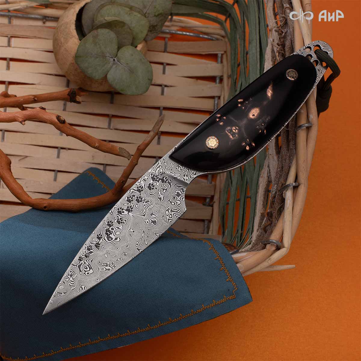 Нож Котэ, ювелирный полимер, латунь, патинирование меди, дамасская сталь ZDI-1016, дикий, Артикул: AF0000022695 - Компания «АиР»