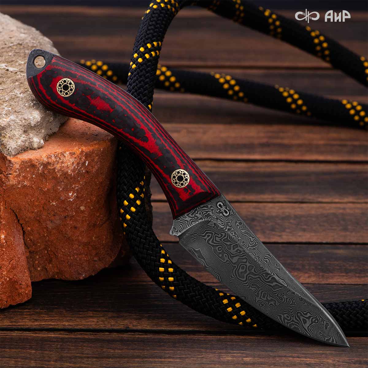Шейный (карбон зебра красный, мозаичные пины) дамасская сталь ZDI-1016 - Компания «АиР»