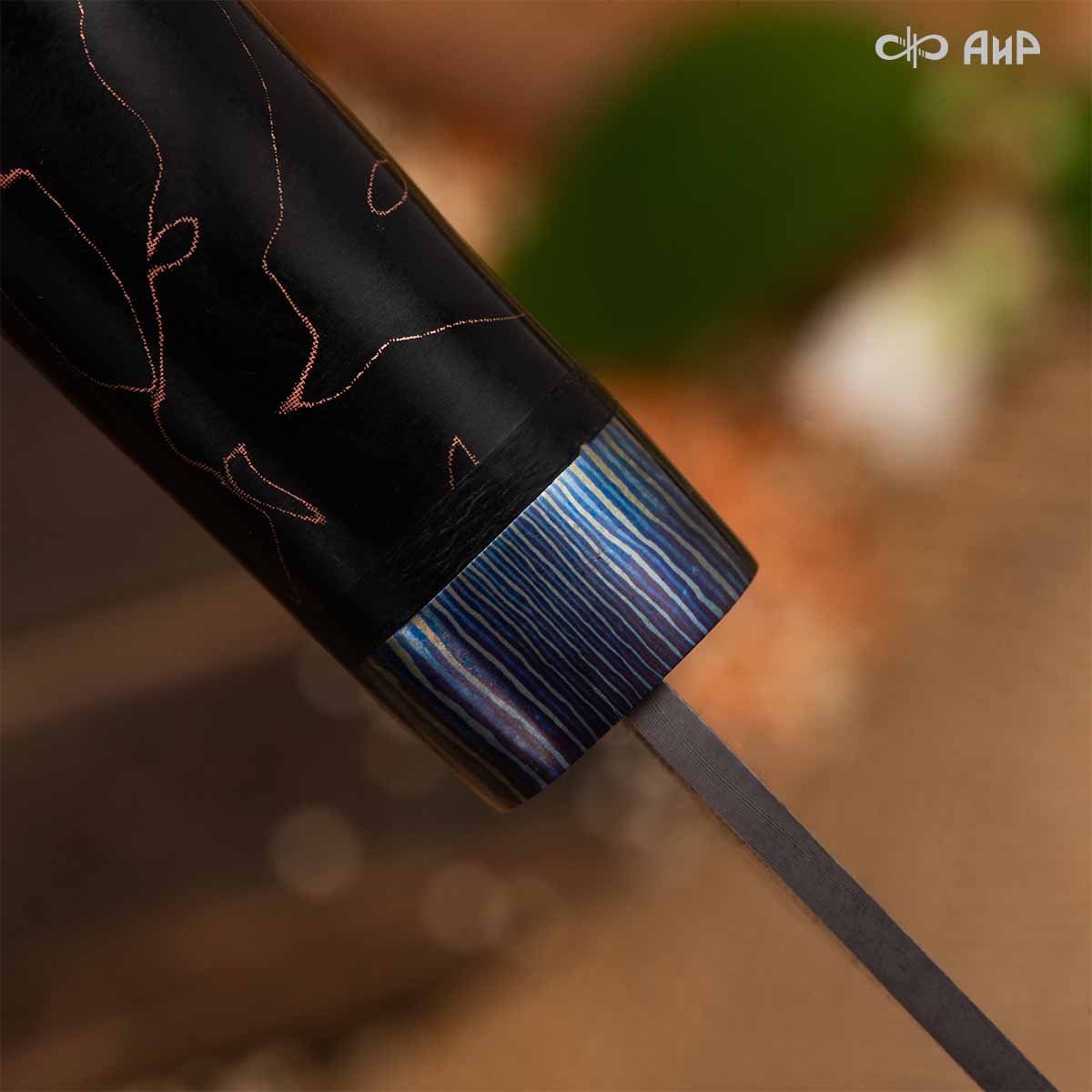 Пчак (композит светящийся и изменяющий цвет, узор волны, ЗлаТи (ZlaTi), кастомная заточка) дамасская сталь ZDI-1016, узор пирамида нью - Компания «АиР»