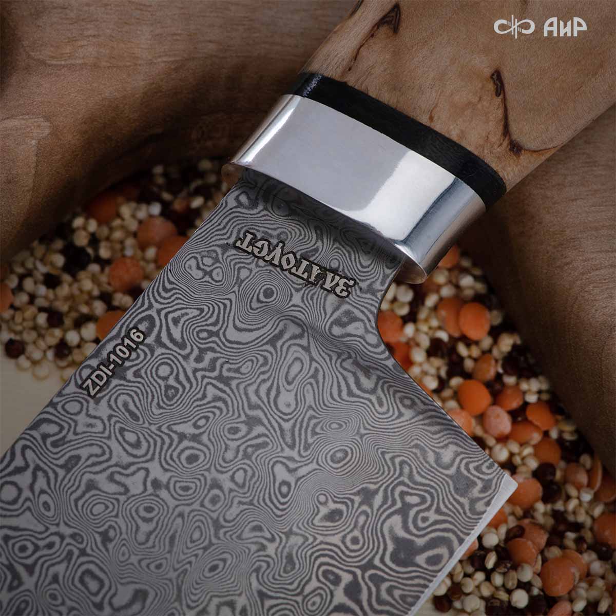 Сантоку (карельская береза) дамасская сталь ZDI-1016, узор дикий - Компания «АиР»