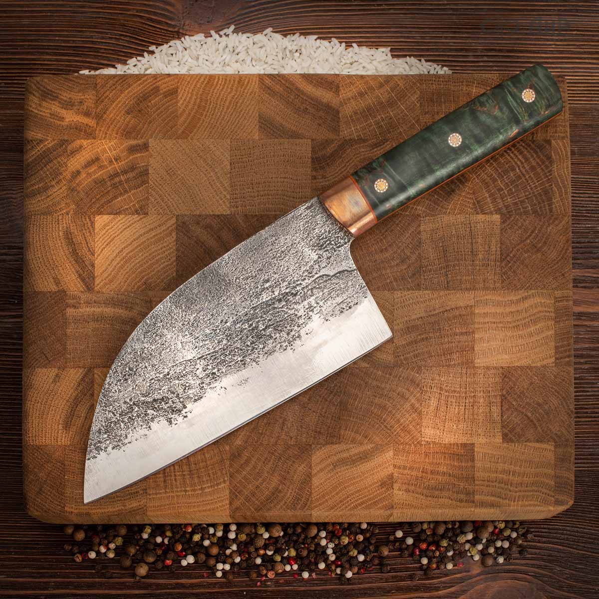 Сербский нож ЦМ (стабилизированная карельская береза зеленая, медь, фибра, мозаичные пины) - Компания «АиР»