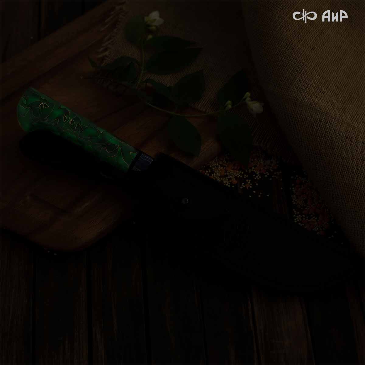 Пчак (композит светящийся и изменяющий цвет, узор волны, ЗлаТи (ZlaTi), кастомная заточка) дамасская сталь ZDI-1016, узор пирамида нью - Компания «АиР»