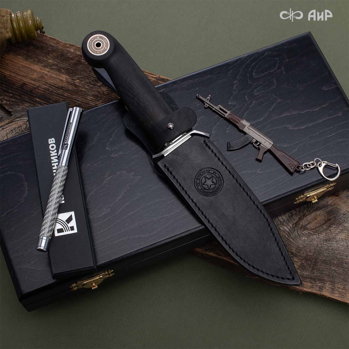 Штык-К100 (стабилизированный граб, вставка из мельхиора, брелок, ручка) в подарочной коробке - Компания «АиР»