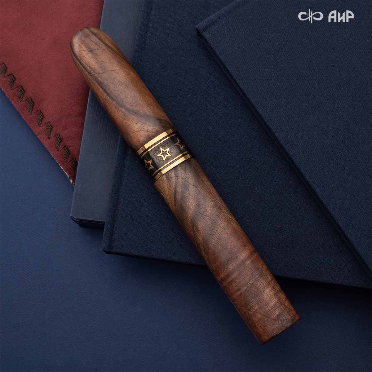  Нож Сигара (ореховый кап, золото, черный никель), дамасская сталь ZDI-1016 - Компания «АиР»
