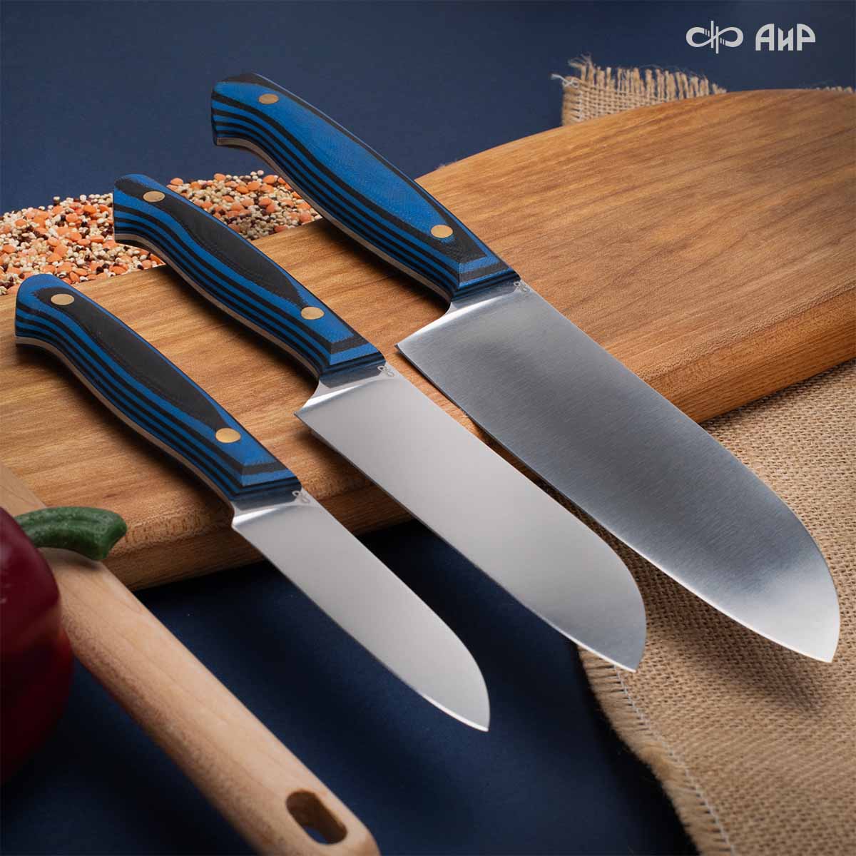 Набор Сантоку-3 ЦМ (G10 черно-синий) CPR - Компания «АиР»