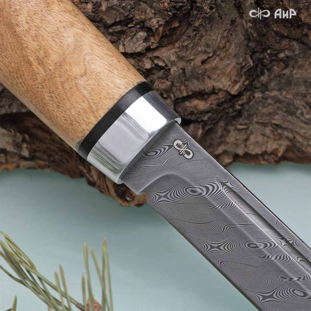 Финка Лаппи (карельская береза) дамасская сталь ZDI-1016, узор твист - Компания «АиР»