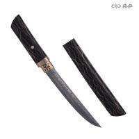 Нож Айкути, дамасская сталь ZDI-1016, композит с бронзовой микросеткой волны, черный, мокуме гане