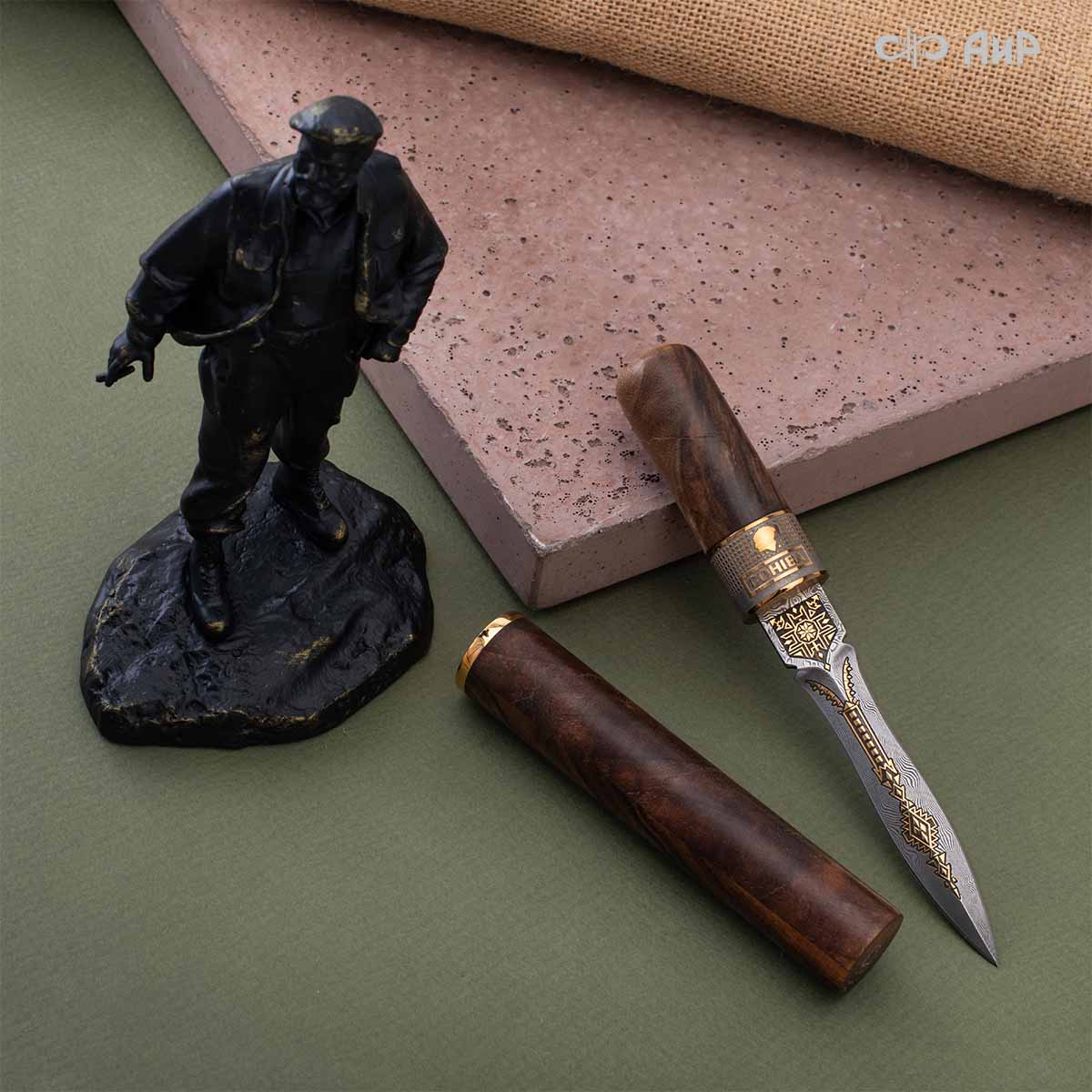 Нож Сигара Кохиба (Cohiba), ореховый кап, дамасская сталь ZDI-1016, Артикул: AF0000019699  - Компания «АиР»