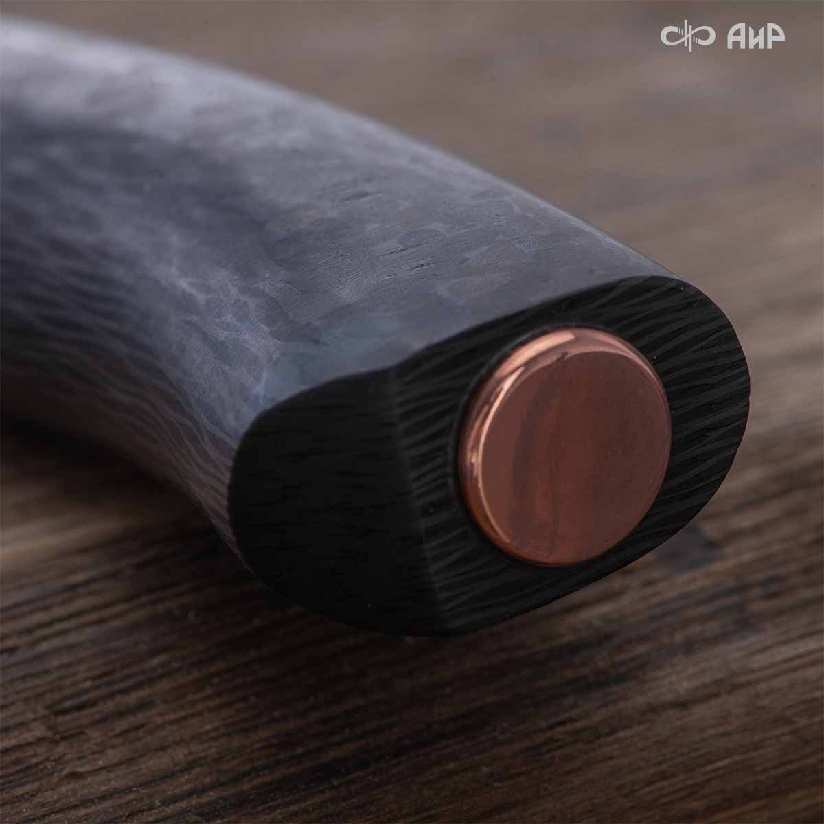 Набор Сантоку-3 (наборная рукоять: карбон черный, проставки медь, фибра, мокуме гане, ввертыш медь, авторский кейс) дамасская сталь ZDI-1016 - Компания «АиР»