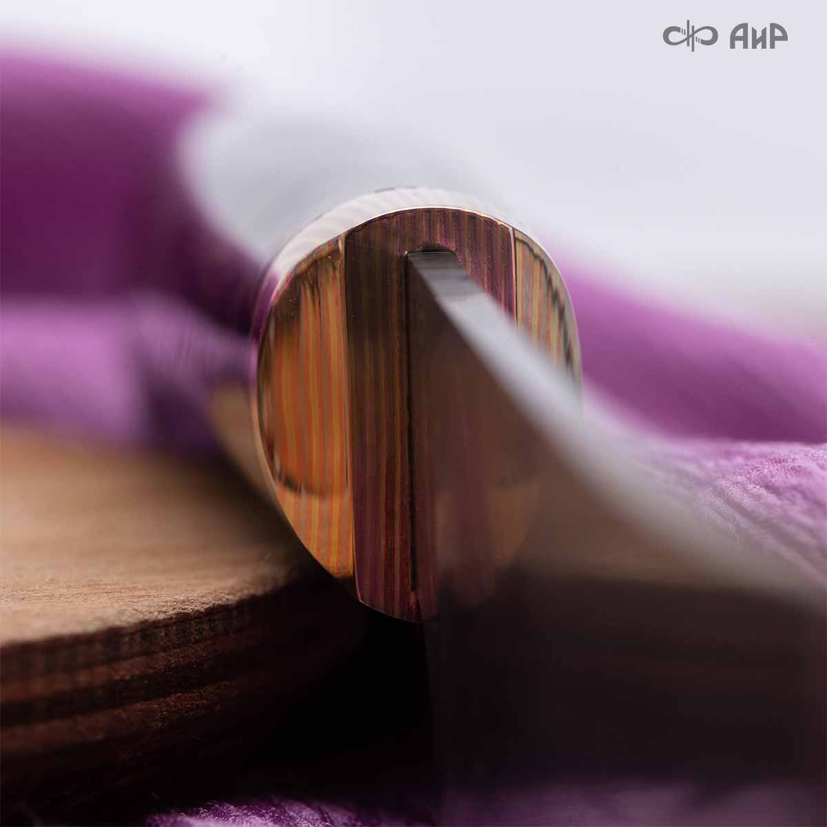 Пчак (композит с бронзовой и латунной микросеткой волны, мокуме гане, кастомная заточка) дамасская сталь ZDI-1016, узор взрыв - Компания «АиР»