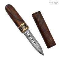  Нож Сигара (ореховый кап, золото, черный никель), дамасская сталь ZDI-1016