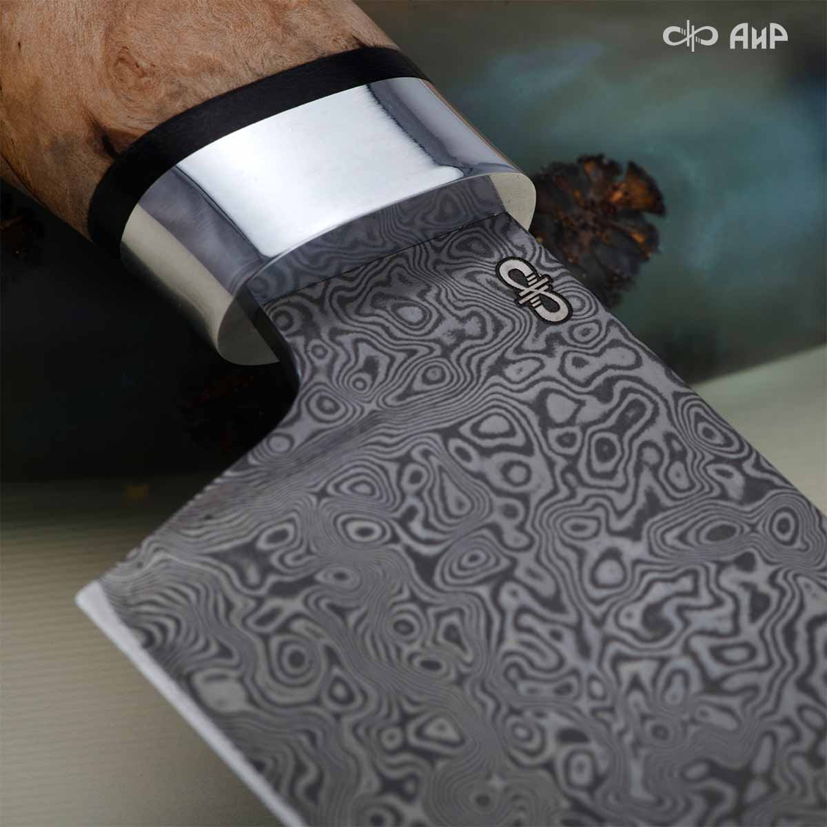 Сантоку (карельская береза) дамасская сталь ZDI-1016, узор дикий - Компания «АиР»