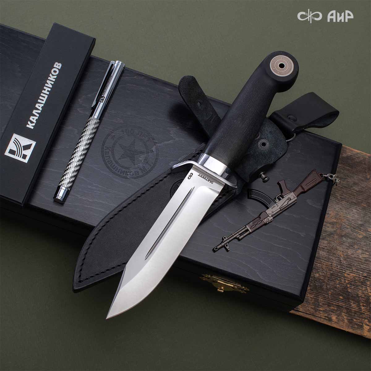 Штык-К100 (стабилизированный граб, вставка из мельхиора, брелок, ручка) в подарочной коробке - Компания «АиР»