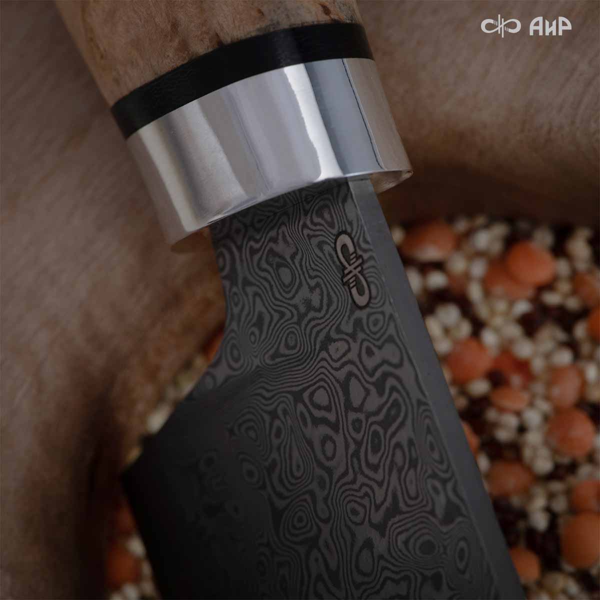 Сантоку (карельская береза) дамасская сталь ZDI-1016, узор дикий - Компания «АиР»