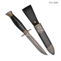Нож Финка-2 Истребитель с золотом и серебром, дамасская сталь ZDI-1016, комбинированные ножны, Артикул: 38455
