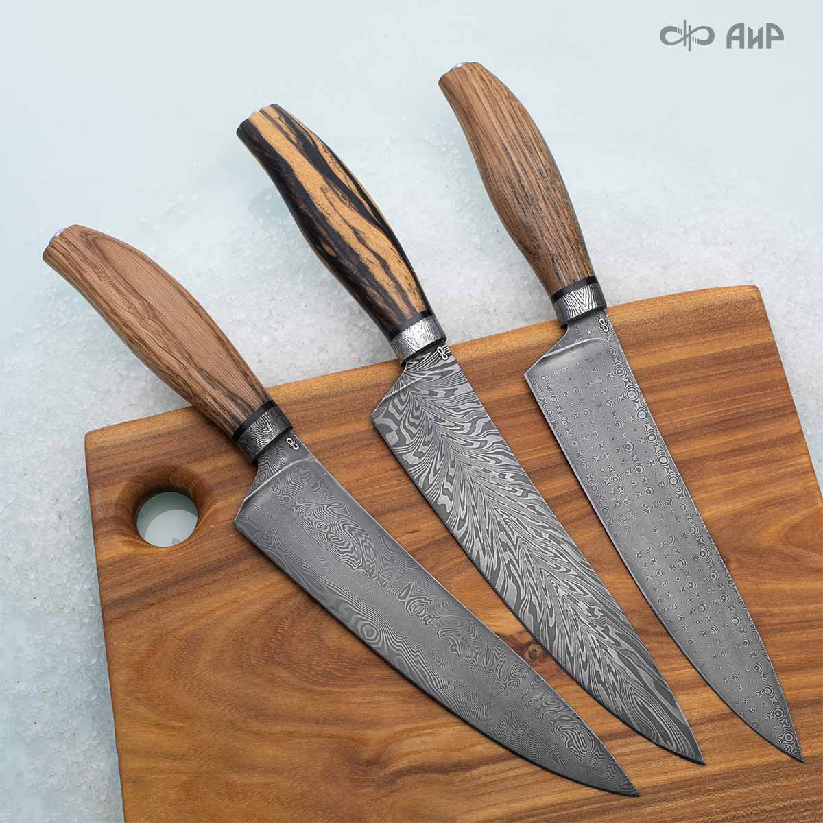 Поварской (дуб, материал заказчика, ZDI-0225) дамасская сталь ZDI-1416, узор большая роза - Компания «АиР»