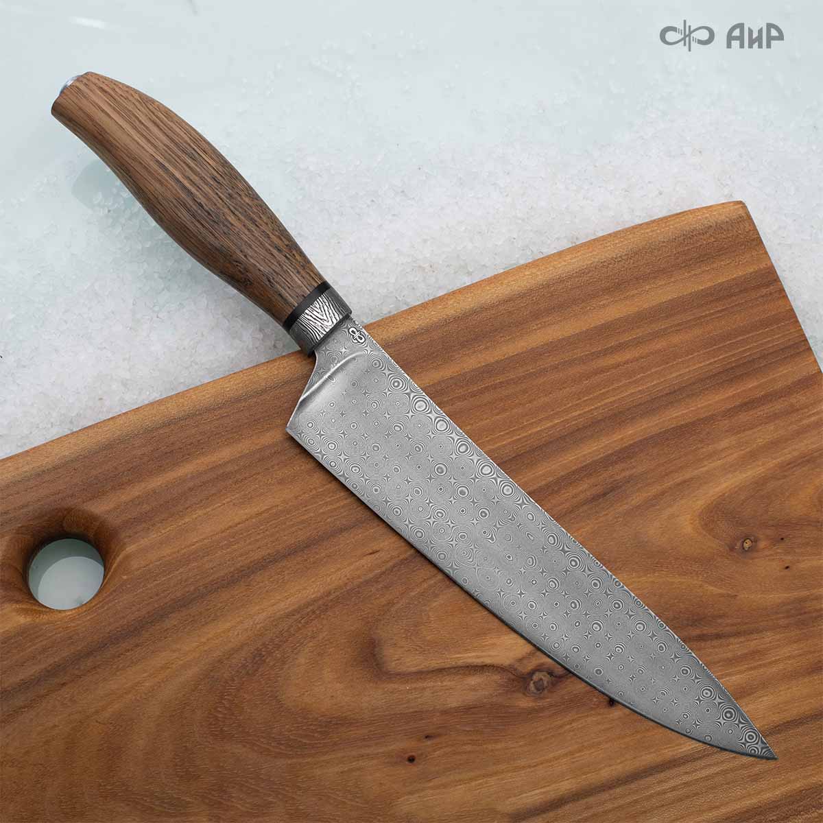 Поварской (дуб, материал заказчика, ZDI-0225) дамасская сталь ZDI-1416, узор пирамида нью - Компания «АиР»