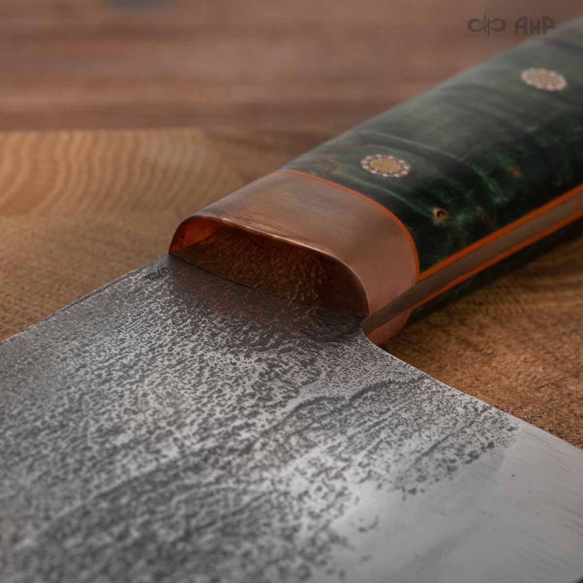 Сербский нож ЦМ (стабилизированная карельская береза зеленая, медь, фибра, мозаичные пины) - Компания «АиР»