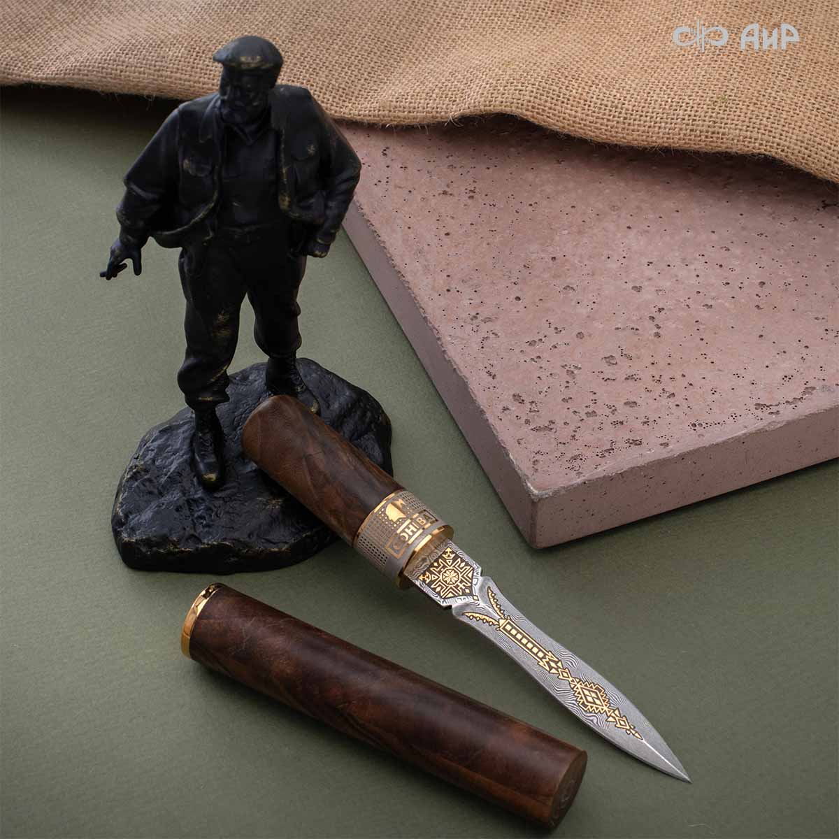 Нож Сигара Кохиба (Cohiba), ореховый кап, дамасская сталь ZDI-1016, Артикул: AF0000019699  - Компания «АиР»