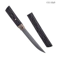 Нож Айкути, дамасская сталь ZDI-1016, композит с алюминиевой микросеткой соты, черный, мокуме гане