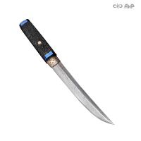 Нож Айкути, дамасская сталь ZDI-1016 (кожа ската черная, макасар, фути и касира ZlaTi, хабаки мокуме гане