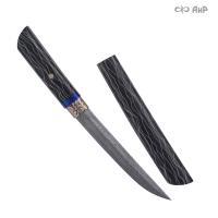 Нож Айкути, дамасская сталь ZDI-1016, композит с алюминиевой микросеткой соты, черный, мокуме гане, ZlaTi