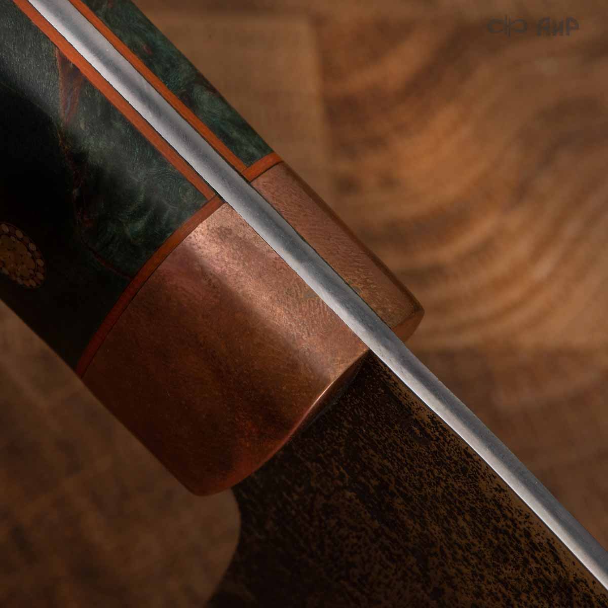 Сербский нож ЦМ (стабилизированная карельская береза зеленая, медь, фибра, мозаичные пины) - Компания «АиР»