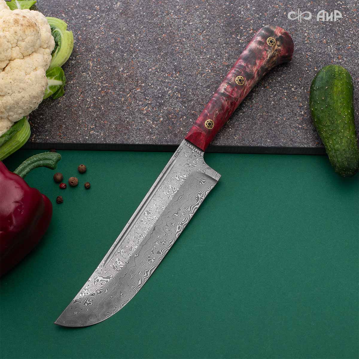 Пчак ЦМ (стабилизированная карельская береза красная) дамасская сталь ZDI-1016 - Компания «АиР»