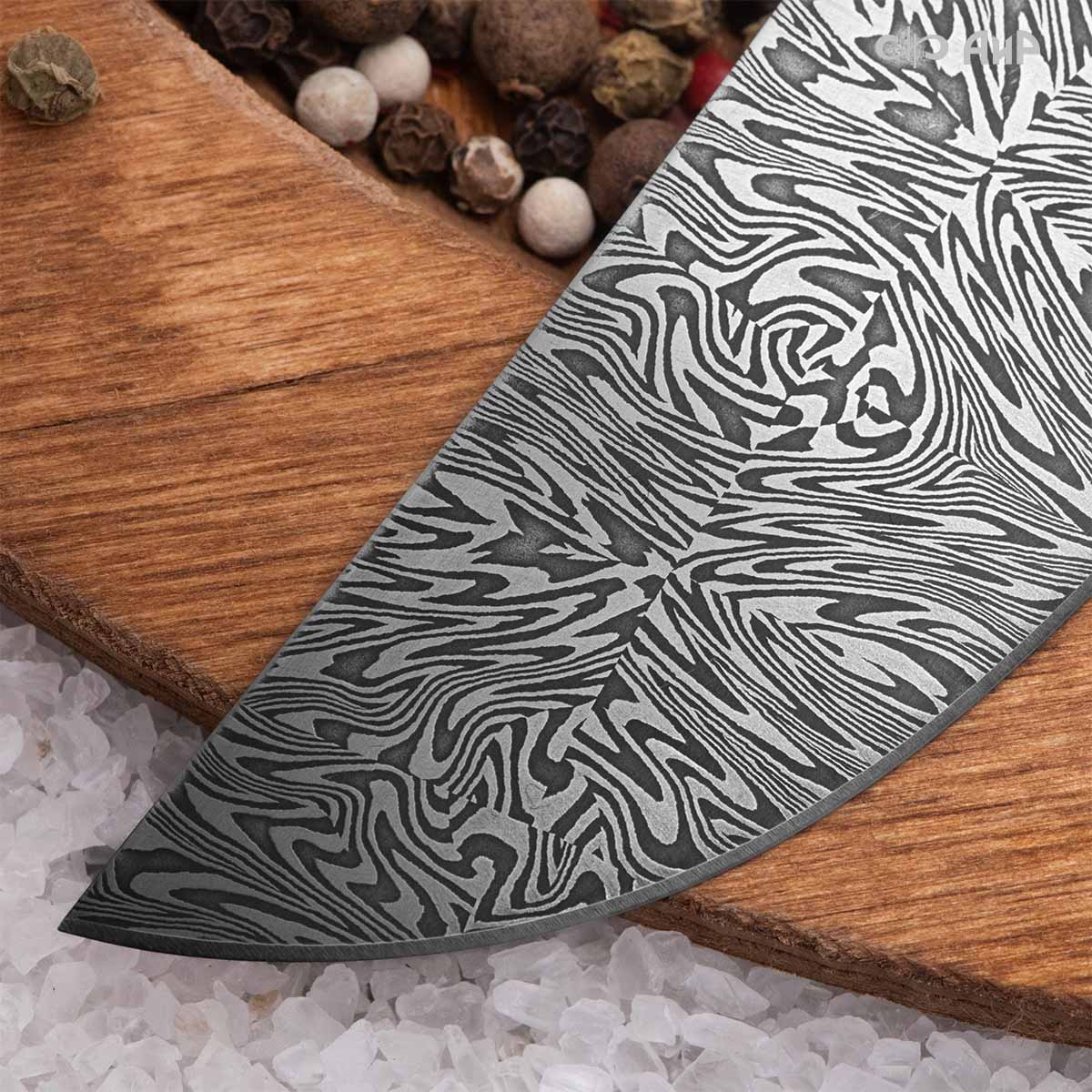 Пчак (композит с бронзовой и латунной микросеткой волны, мокуме гане, кастомная заточка) дамасская сталь ZDI-1016, узор взрыв - Компания «АиР»