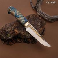 Восток (стабилизированный кап клена лазурный, гарда, втулка латунь, индивидуальная гравировка золочение) - Компания «АиР»