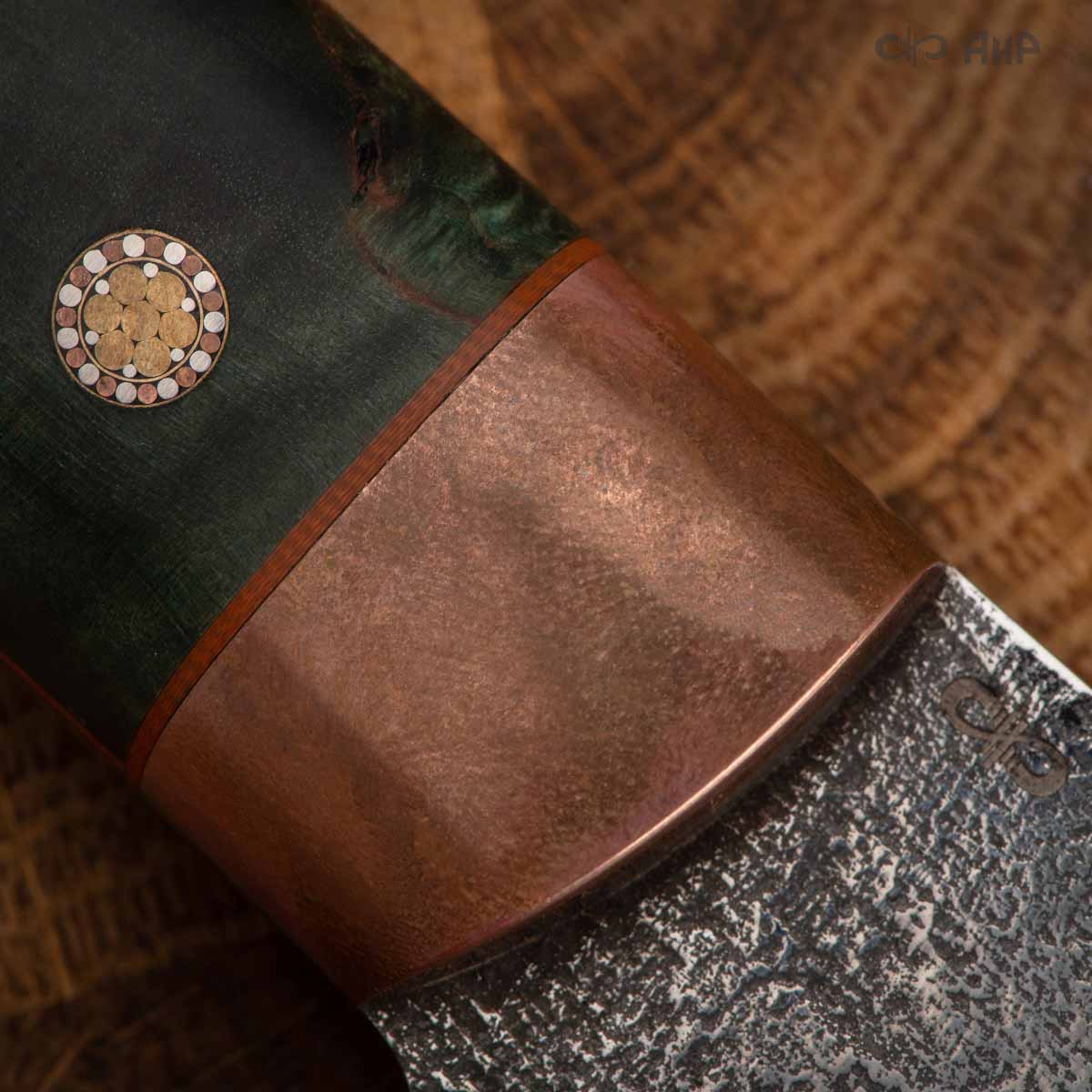 Сербский нож ЦМ (стабилизированная карельская береза зеленая, медь, фибра, мозаичные пины) - Компания «АиР»