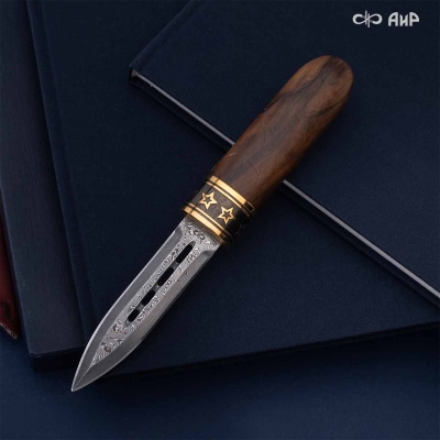  Нож Сигара (ореховый кап, золото, черный никель), дамасская сталь ZDI-1016 - Компания «АиР»