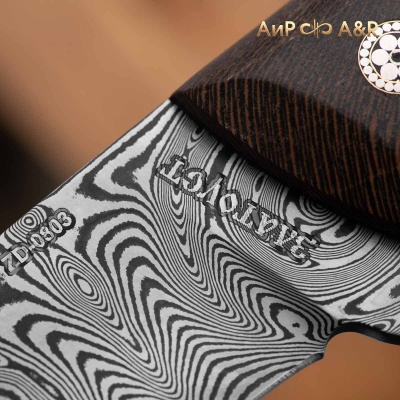 Стриж (стабилизированный платан черный, мозаичные пины, фибра), дамасская сталь ZD-0803, узор большая роза - Компания «АиР»