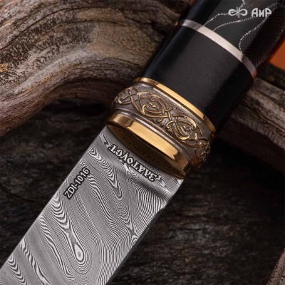 Нож Финка-5, композит с алюминиевой микросеткой волны, коричневый, авторские ножны, Артикул: 38882 - Компания «АиР»