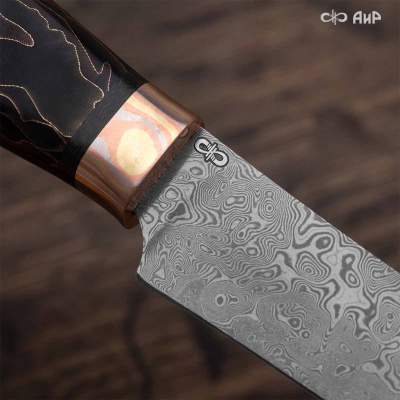 Набор Поварской-3 (композит с латунью и бронзой волны, мокуме гане, авторский кожаный кейс) дамасская сталь ZDI-1016 - Компания «АиР»