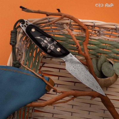 Нож Котэ, ювелирный полимер, латунь, патинирование серебра, дамасская сталь ZDI-1016, дикий, Артикул: AF0000022695 - Компания «АиР»